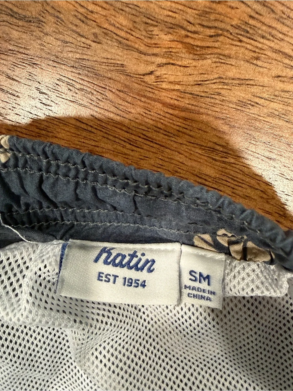 Katin Navy And Tan Print Swim Trunks with Drawstring Waist and Liner Mens Size S